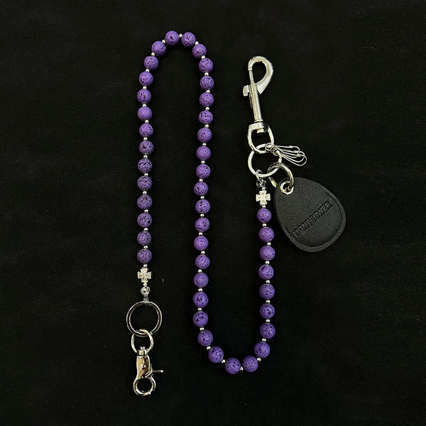 Purple Beaded Wallet Chain Womens White Lavastone - Back View