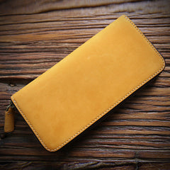 MENS Vintage Coffee LEATHER ZIPPER LONG CLUTCH - Studio View