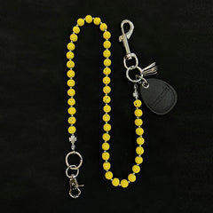 Yellow Beaded Wallet Chain Womens White Lavastone Long Bead Wallet Chain with Keyring - iChainWallets