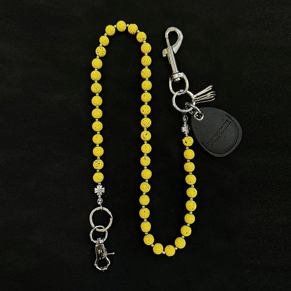 Yellow Beaded Wallet Chain Womens White Lavastone - Back View