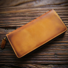 MENS Vintage Brown LEATHER ZIPPER LONG CLUTCH Personalized WALLETs ZIPPER VINTAGE LONG WALLET FOR MEN