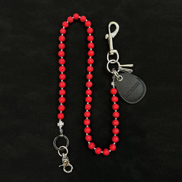 Red Beaded Wallet Chain Womens White Lavastone - Back View
