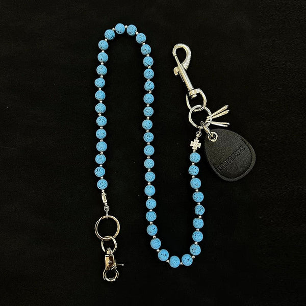 Blue Beaded Wallet Chain Womens White Lavastone - Back View