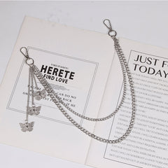 Cute Womens Jeans Chain Silver Double Layers With Big Butterflys Charms Wallet Chains For Women