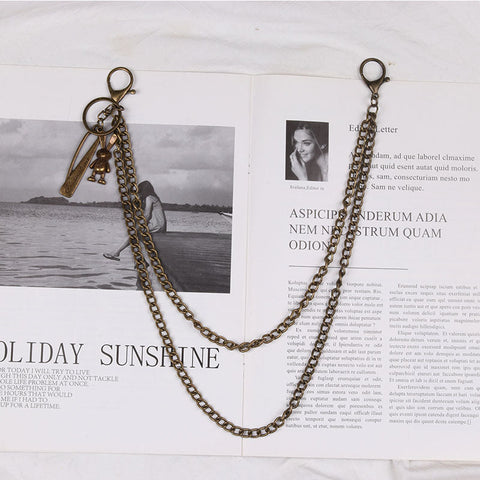 Cute Womens Jeans Chain Silver Double Layers With Bunny Charms Wallet Chains For Women