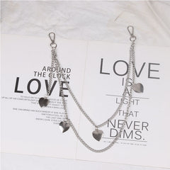 Cute Womens Jeans Chain Silver Double Layers With Heart Charms Wallet Chains For Women