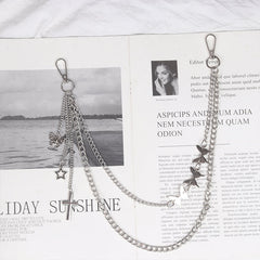 Womens Jeans Chains Silver Double Layers With Butterfly&Cross&Star Charms Cute Pants Chain For Women