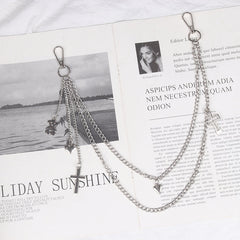 Womens Jeans Chains Silver Double Layers With Bear&Cross&Heart Charms Cute Pants Chain For Women