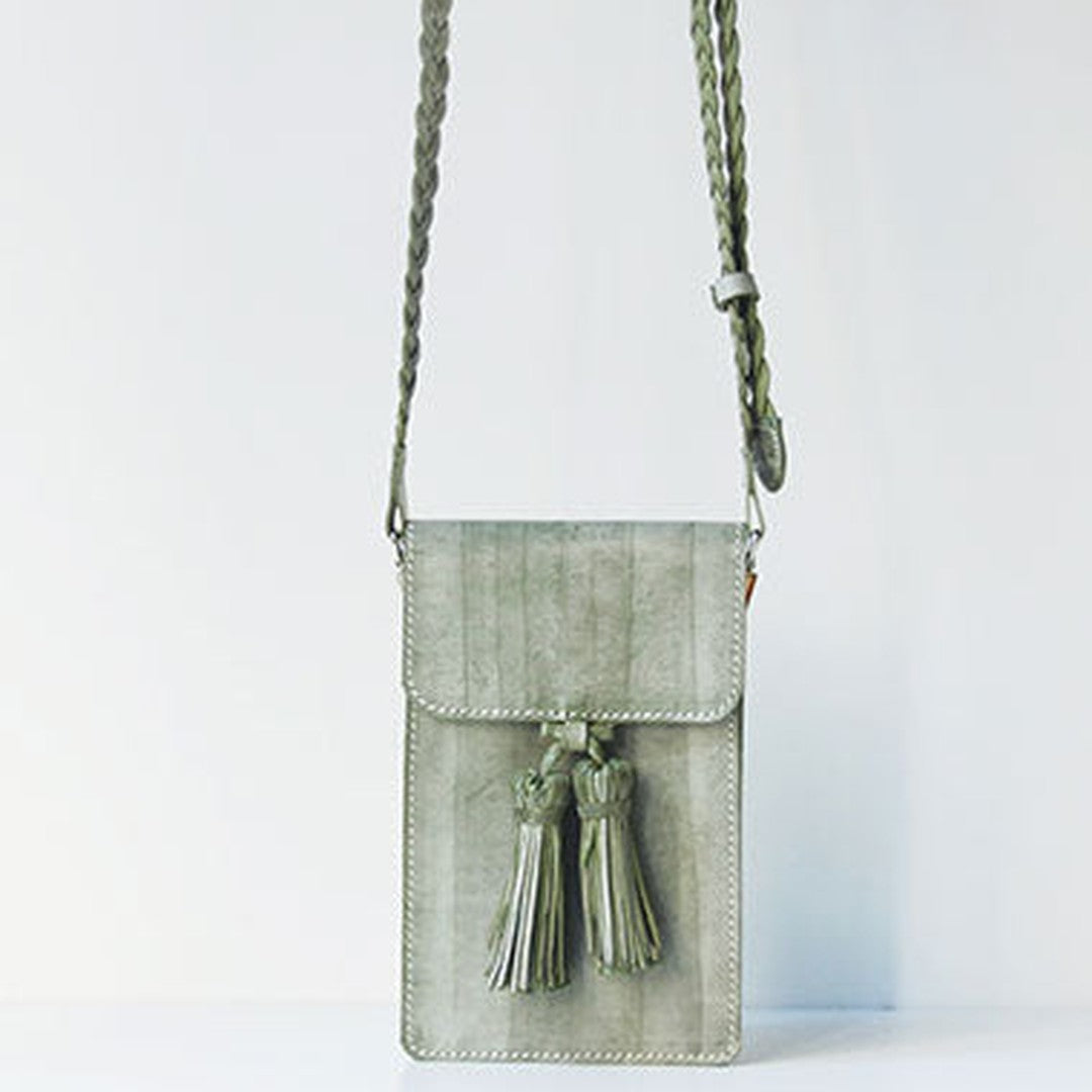 Handmade leather green purse phone bag shoulder bag cossbody bag purse women