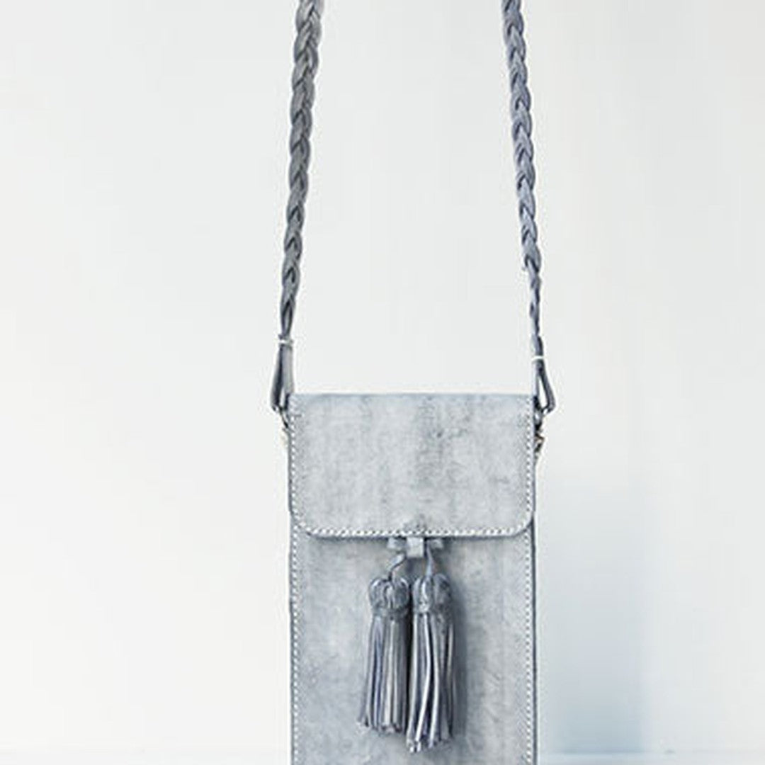 Handmade leather gray purse phone bag shoulder bag cossbody bag purse women