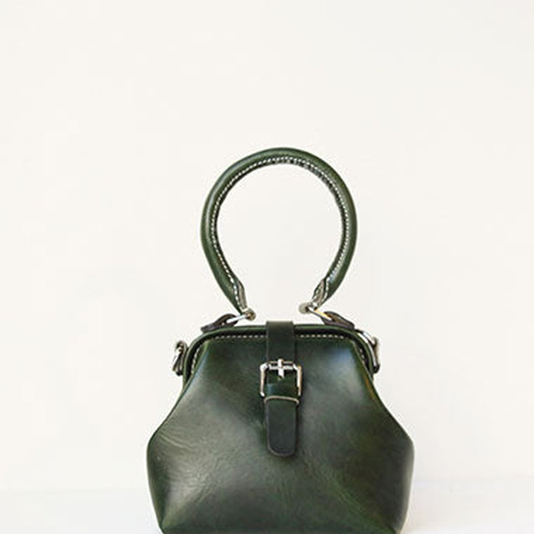Handmade leather handbag Green doctor bag shoulder bag cossbody bag purse women