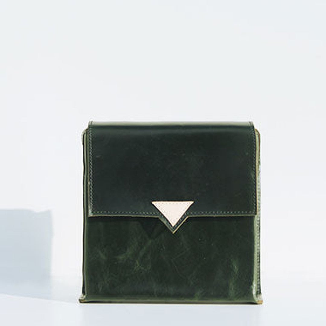 Handmade leather green square purse phone bag shoulder bag cossbody bag purse women