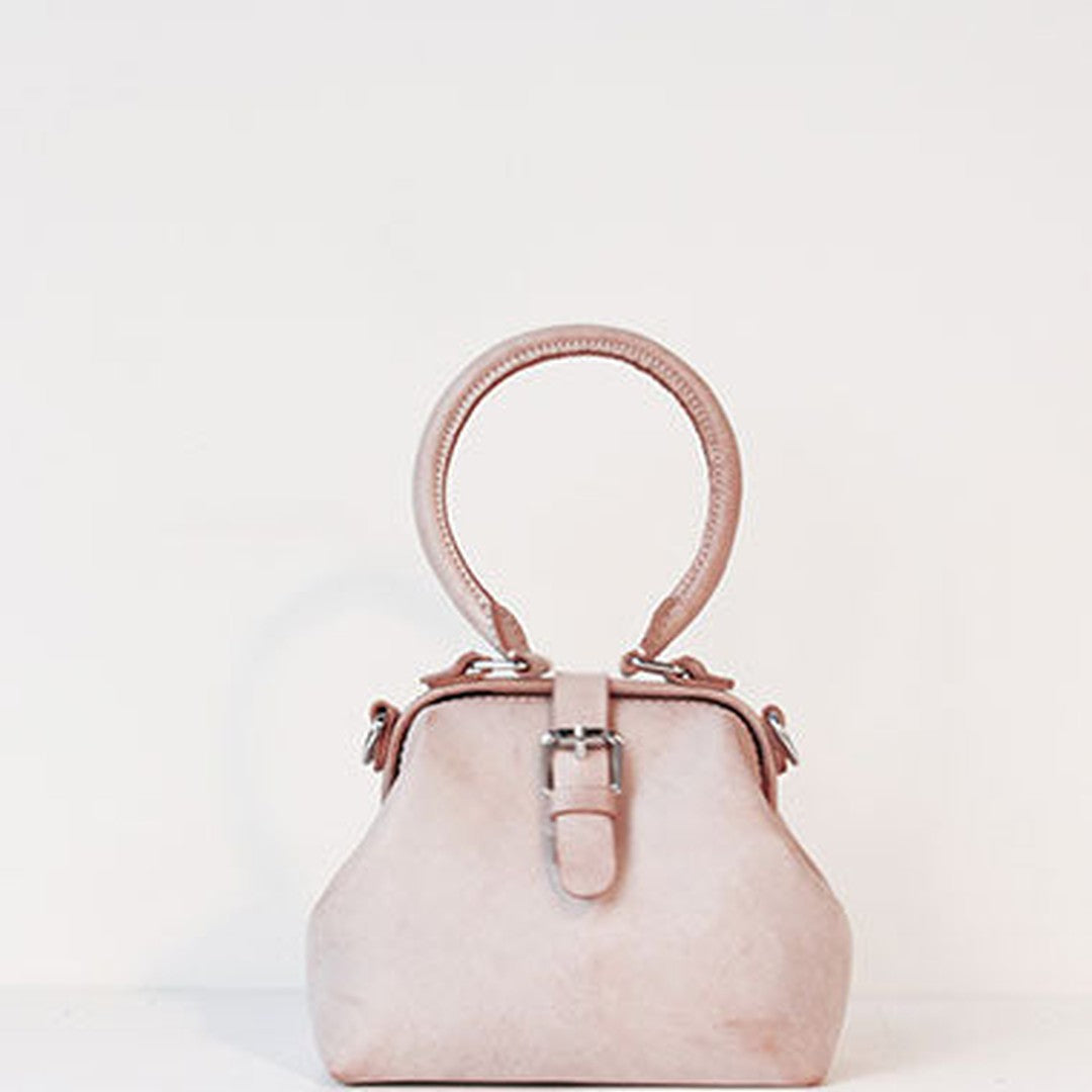 Handmade leather handbag Beige doctor bag shoulder bag cossbody bag purse women