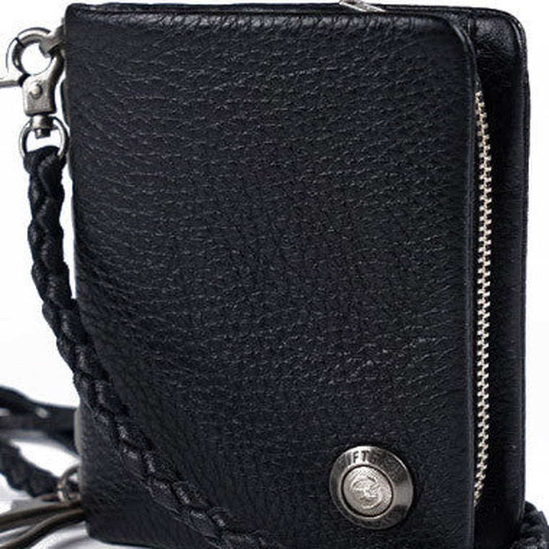 Leather biker small trucker wallets leather chain men Black biker long wallets