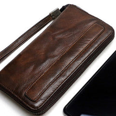Genuine long wallet leather men phone clutch vintage wallet for men