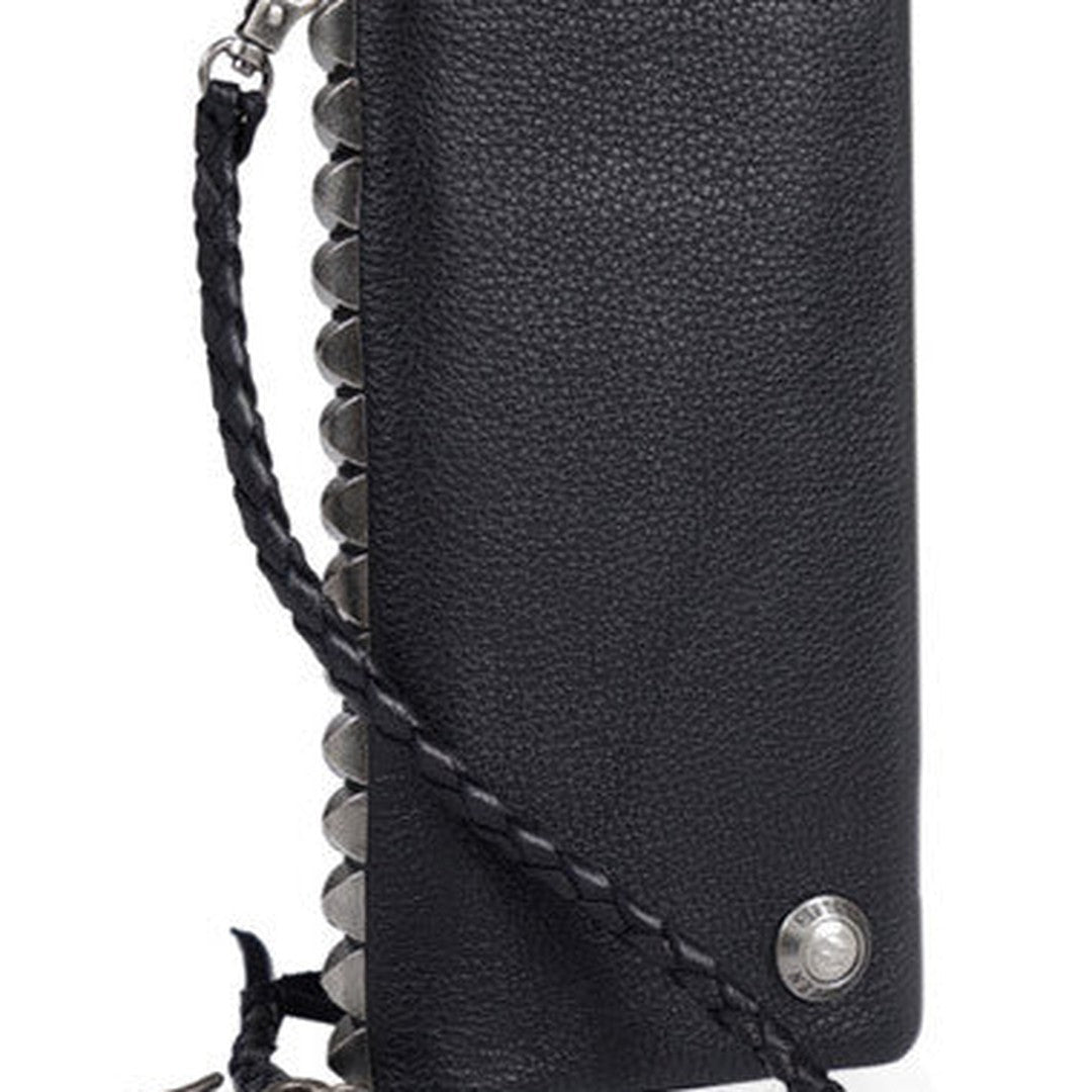 Leather biker trucker wallet leather chain men Black zip chain long wallet