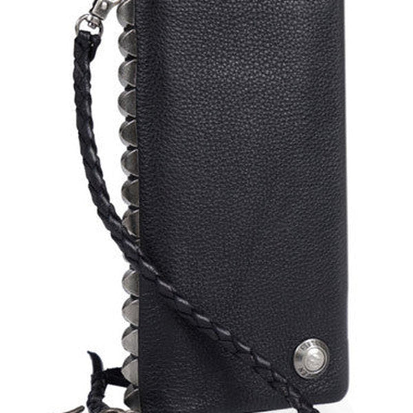 Leather biker trucker wallet leather chain men Black zip chain long wallet