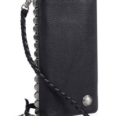 Leather biker trucker wallet leather chain men Black zip chain long wallet