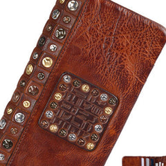 Handmade long wallet leather men rivet clutch vintage wallet for men