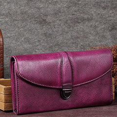 Genuine Leather Wallet Vintage Folded Long Wallet Purse Clutch For Women