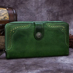 Genuine Leather Wallet Long Wallet Tooled Vintage Wallet Purse For Men Women
