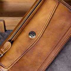 Genuine Leather Wallet Vintage Long Wallet Zip Folded Wallet Purse For Men Women