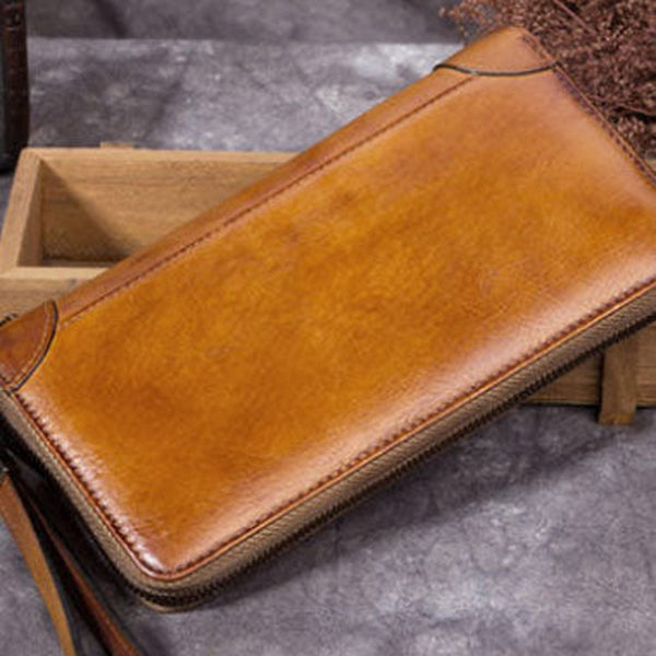 Genuine Leather Wallet Zip Long Wallet billfold Wallet Purse For Men Women