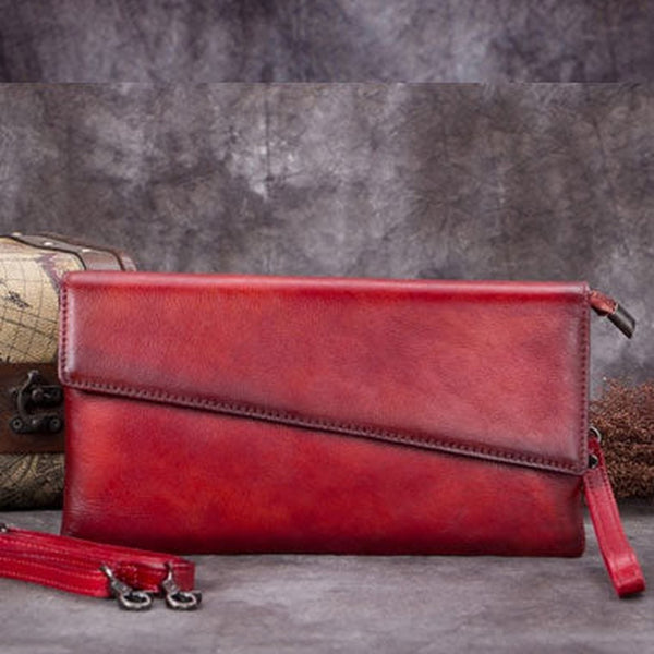 Genuine Leather Clutch Vintage Wristlet Wallet Crossbody Bag Shoulder Bag Handbag Purse For Women