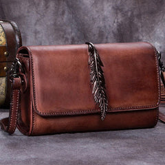 Genuine Leather Handbag Vintage Feather Bag Crossbody Bag Shoulder Bag Purse For Women