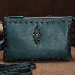 Genuine Leather Rivet Handbag Clutch Vintage Crossbody Bag Shoulder Bag Purse For Women