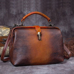 Handmade Coffee&Tan Leather Handbag Vintage Doctor Bag Shoulder Bag Purse For Women