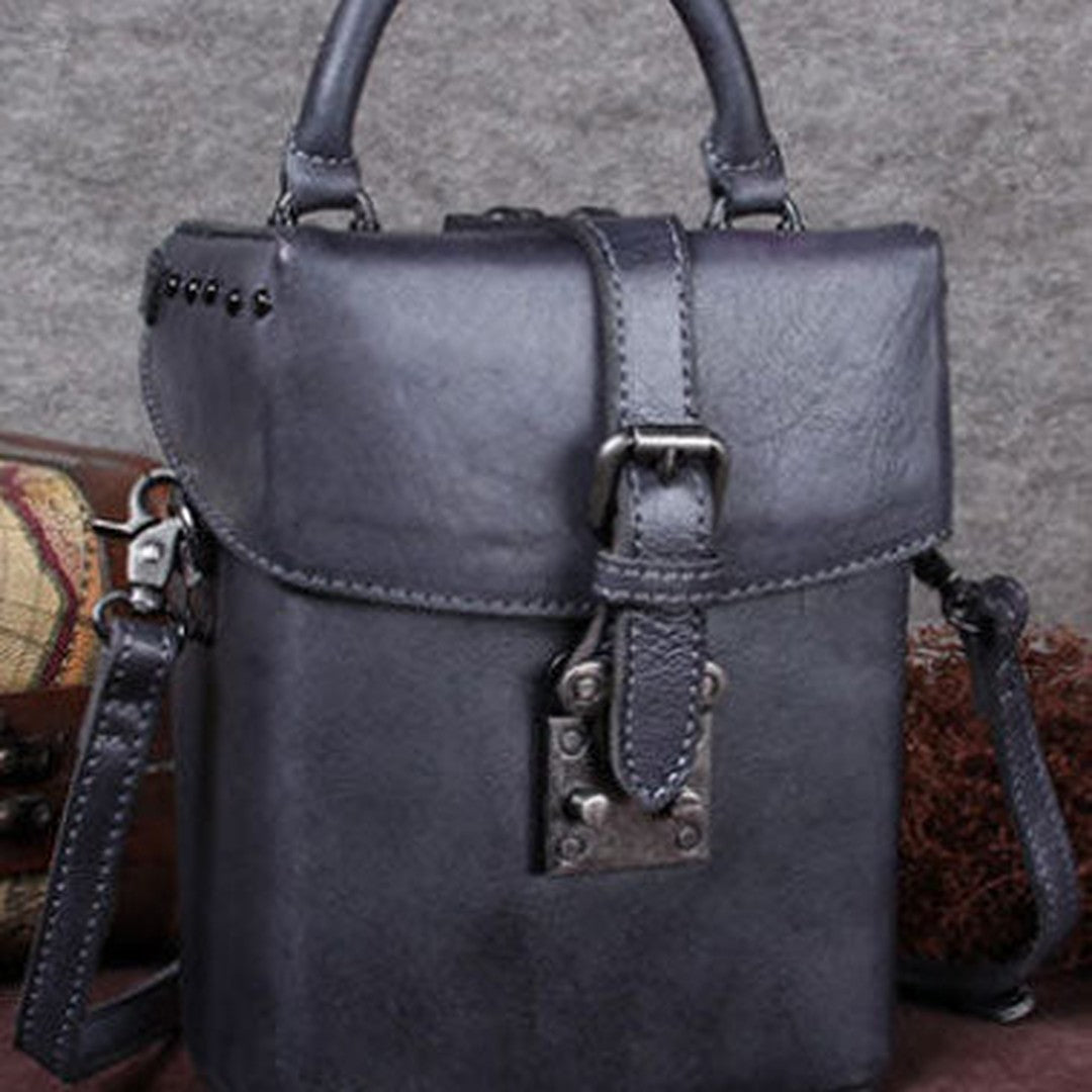 Genuine Leather Handbag Vintage Box Crossbody Bag Geometric Shoulder Bag Purse For Women