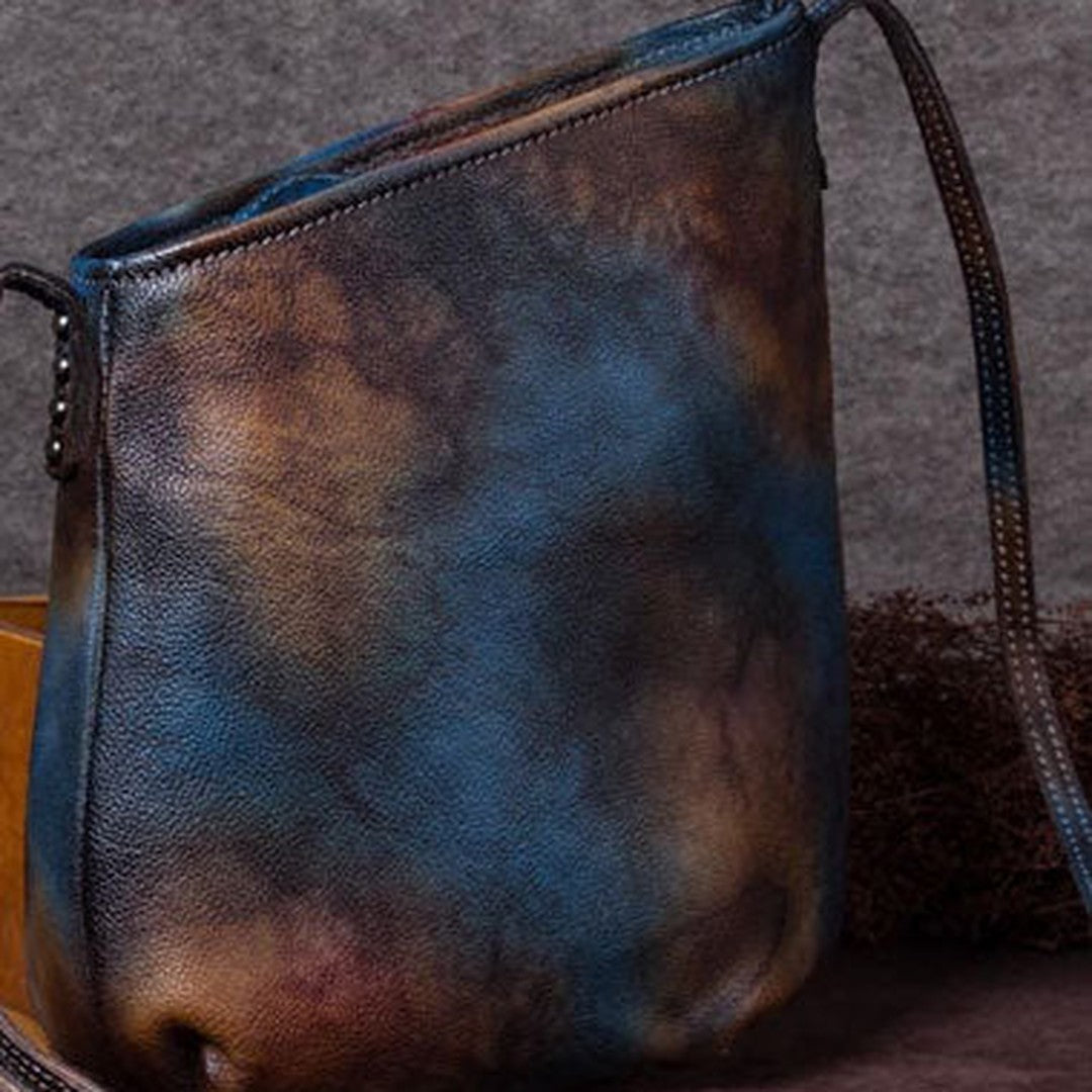 Genuine Leather Handbag Vintage Bucket Bag Crossbody Bag Shoulder Bag Purse For Women