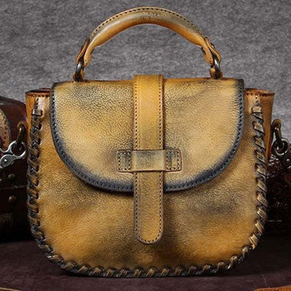 Genuine Leather Handbag Woven Vintage Crossbody Bag Shoulder Bag Purse For Women