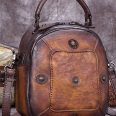 Genuine Leather Handbag Vintage Rivet Crossbody Bag Shoulder Bag Purse For Women
