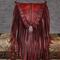 Genuine Leather Handbag Vintage Tassel Bamboo Crossbody Bag Shoulder Bag Purse For Women