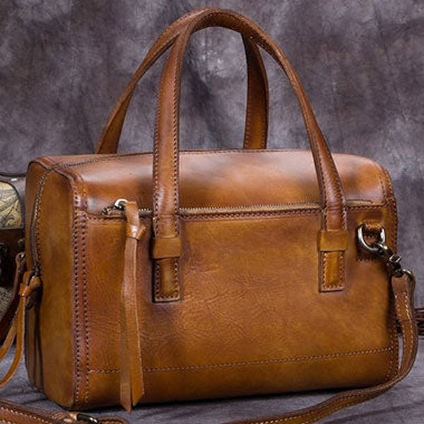 Genuine Leather Handbag Boston Bag Vintage Crossbody Bag Shoulder Bag Purse For Women