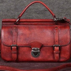 Genuine Leather Handbag Vintage Satchel Crossbody Bag Cube Shoulder Bag Purse For Women