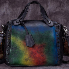 Genuine Leather Handbag Vintage Rivet Crossbody Bag Shoulder Bag Purse For Women