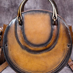 Genuine Leather Handbag Vintage Circle Bag Shoulder Bag Crossbody Bag Purse For Women