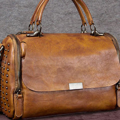 Genuine Leather Handbag Rivet Crossbody Bag Shoulder Bag Purse For Women