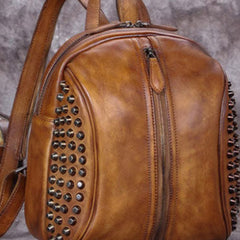 Genuine handmade Leather backpack bag rivet shoulder bag women leather purse