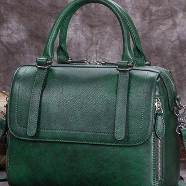 Genuine Leather Handbag Vintage Boston Bag Crossbody Bag Shoulder Bag Purse For Women