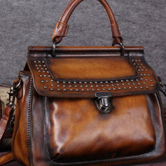 Vintage Leather Handbag Purse Rivet Shoulder Bag Purse For Women