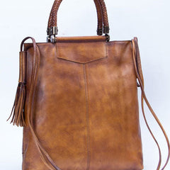 Genuine Leather Handbag Vintage Tote Woven Tassel Crossbody Bag Shoulder Bag Purse For Women