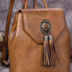 Genuine Handmade Leather Backpack Bag Tassel Vintage Shoulder Bag Women Leather Purse