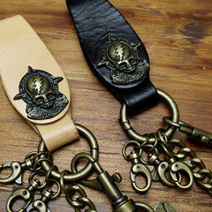 Handmade Motorcycle biker wallet key chain punk black heavy beige leather detachable