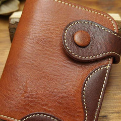 Handmade biker leather wallet with chain coffee red brown billfold wallet purse for men