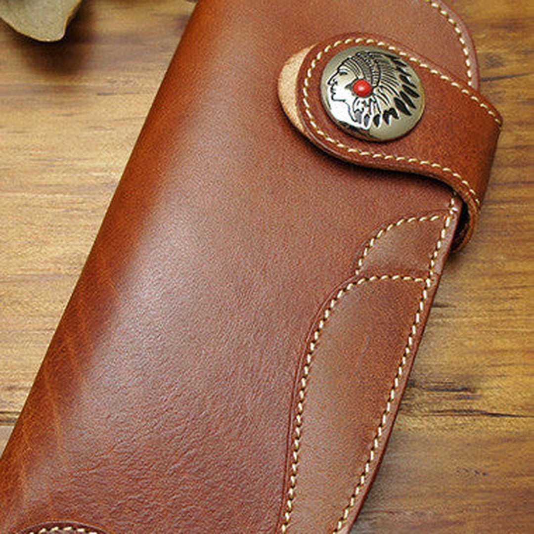 Handmade biker wallet leather with chain coffee red brown Long wallet purse for men