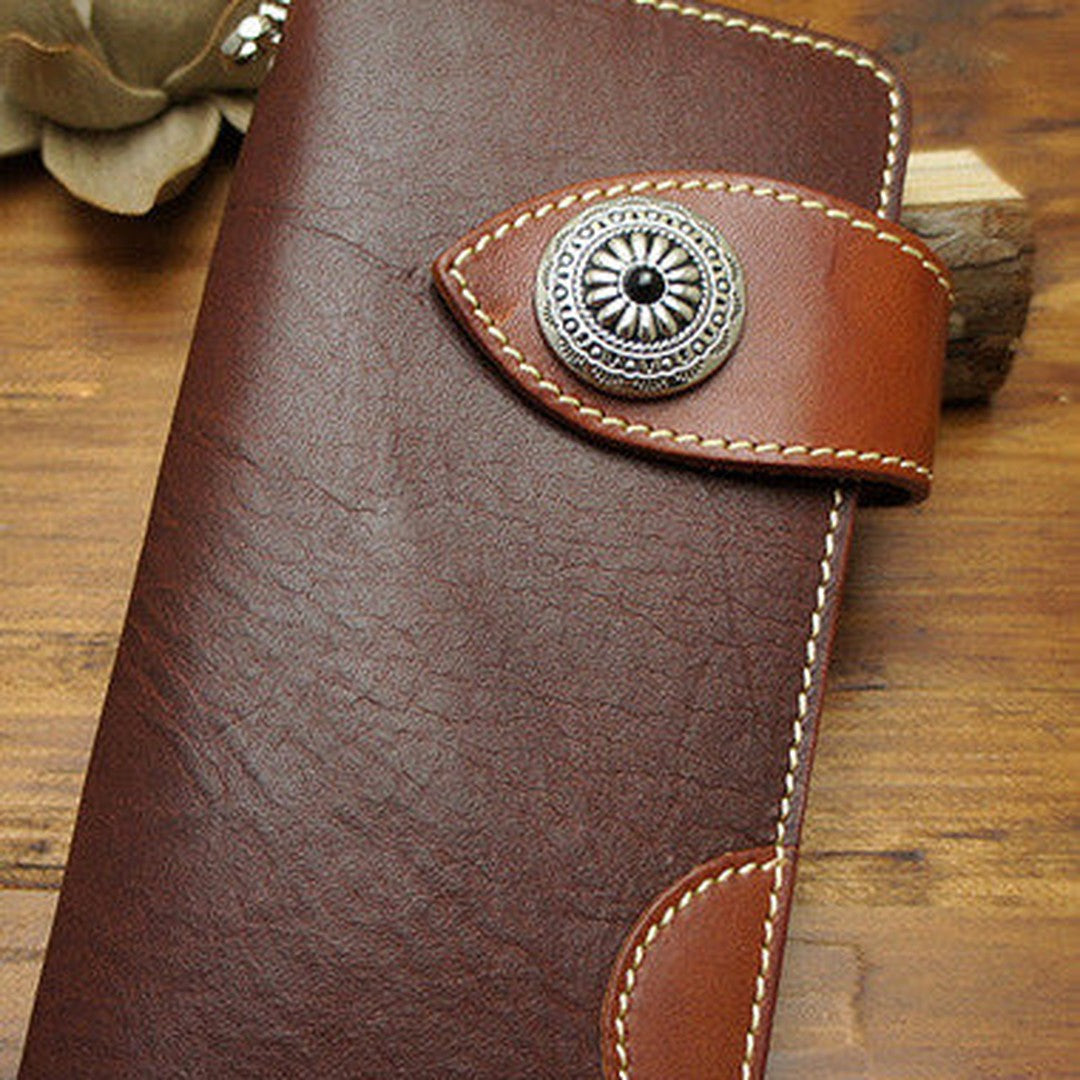 Handmade biker wallet leather with chain brown red brown Long wallet purse for men